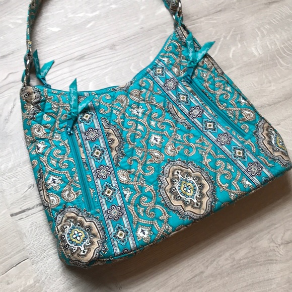 NWOT Vera Bradley turquoise/tan printed purse - Picture 3 of 6
